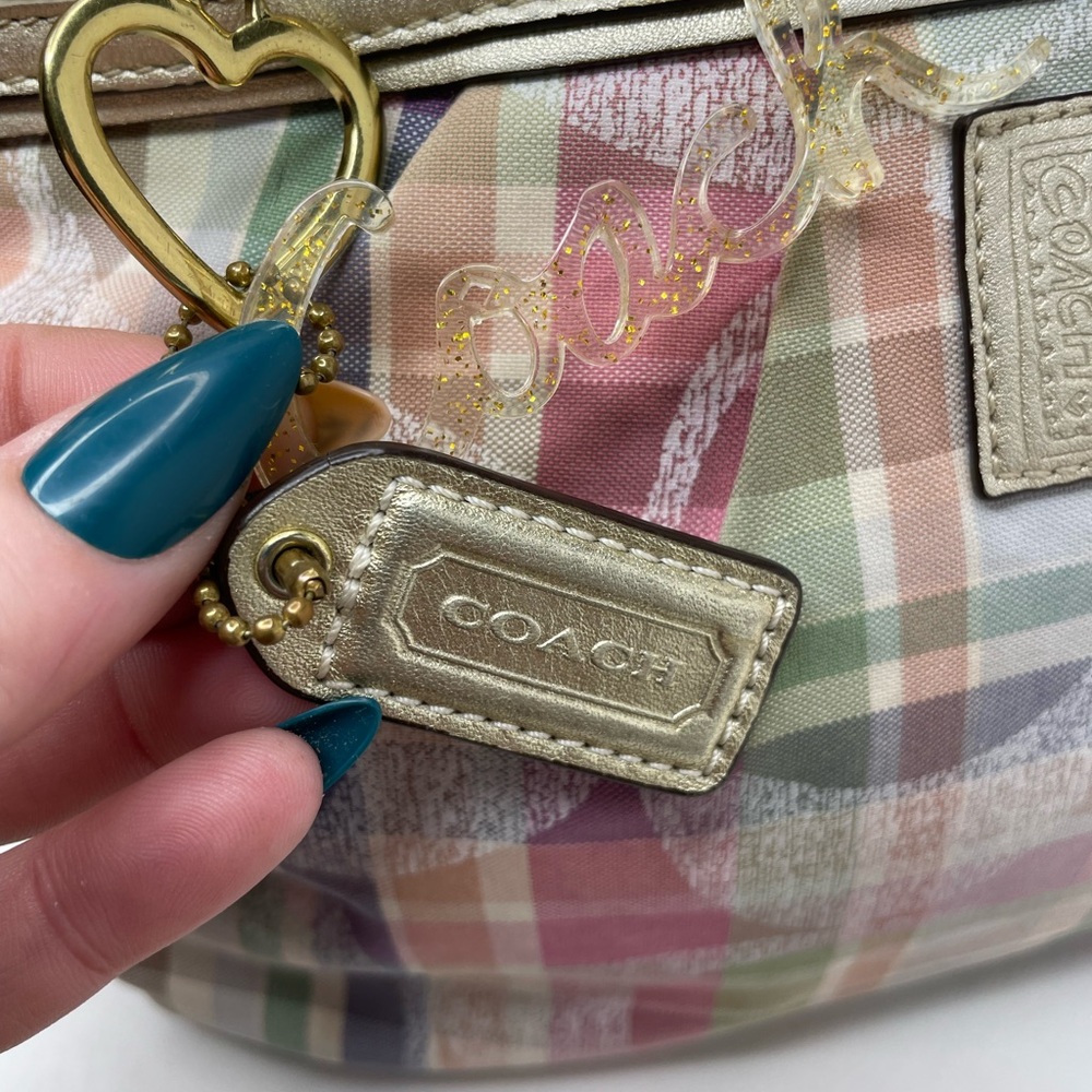 Coach 2012 EUC Poppy Plaid Glam Bag Hobo Gold Leather Trim Hangtag - Picture 9 of 14